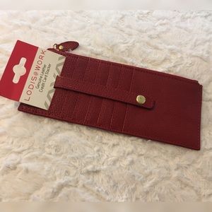 NWT Lodis Leather Card Wallet. Red and RFID.